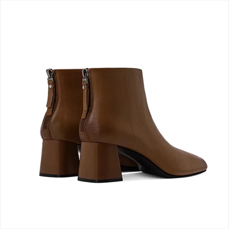 JESSICA SOPHIA Square Toe Chunky Heel Zipper Ankle Boots 5.5cm Women's 3