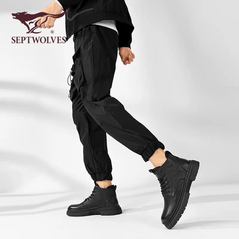 SEPTWOLVES Classic Retro Versatile Martin Boots Men's Black 8
