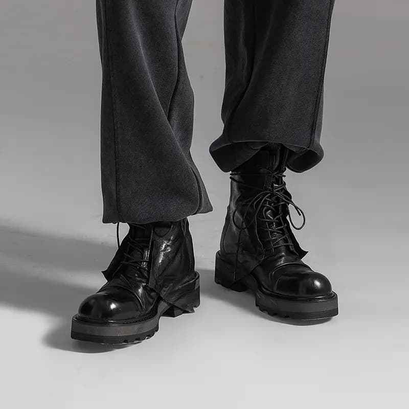 HUANXIANGZHE 15cm Martin Boot Unisex Black 10