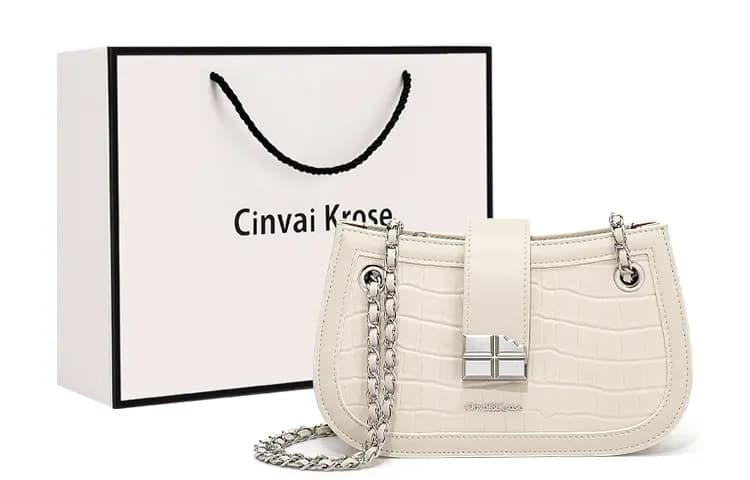 CinvaiKrose Dəri Çarpaz Çanta Qadın Krem/Qəhvəyi/Qara