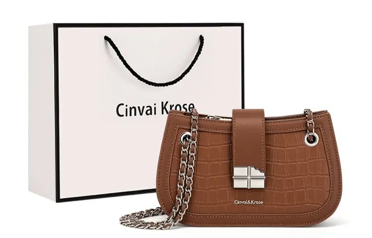 CinvaiKrose Dəri Çarpaz Çanta Qadın Krem/Qəhvəyi/Qara 7