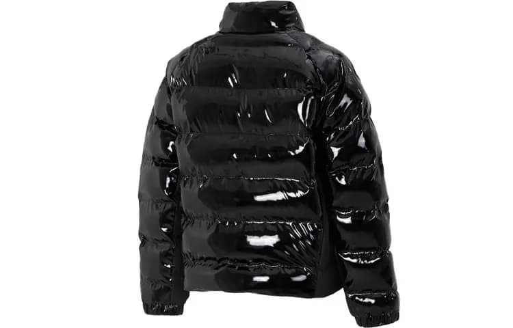 Nike Solid Logo Shiny Outdoor Quilted Lightweight Down Stand Collar Long Sleeve Puffer Jacket Women's Black 2