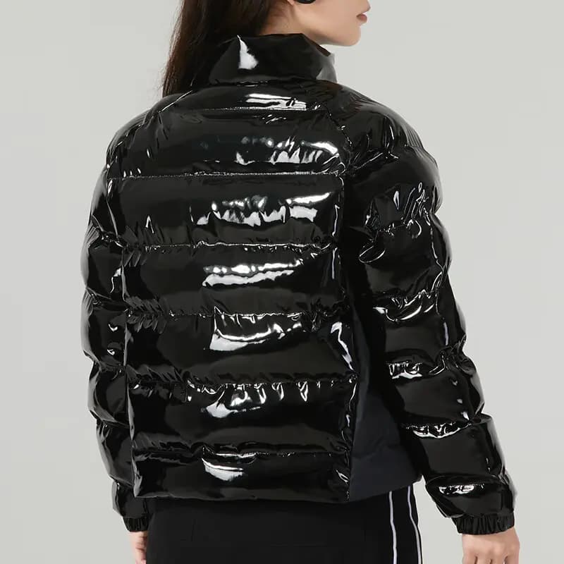 Nike Solid Logo Shiny Outdoor Quilted Lightweight Down Stand Collar Long Sleeve Puffer Jacket Women's Black 6