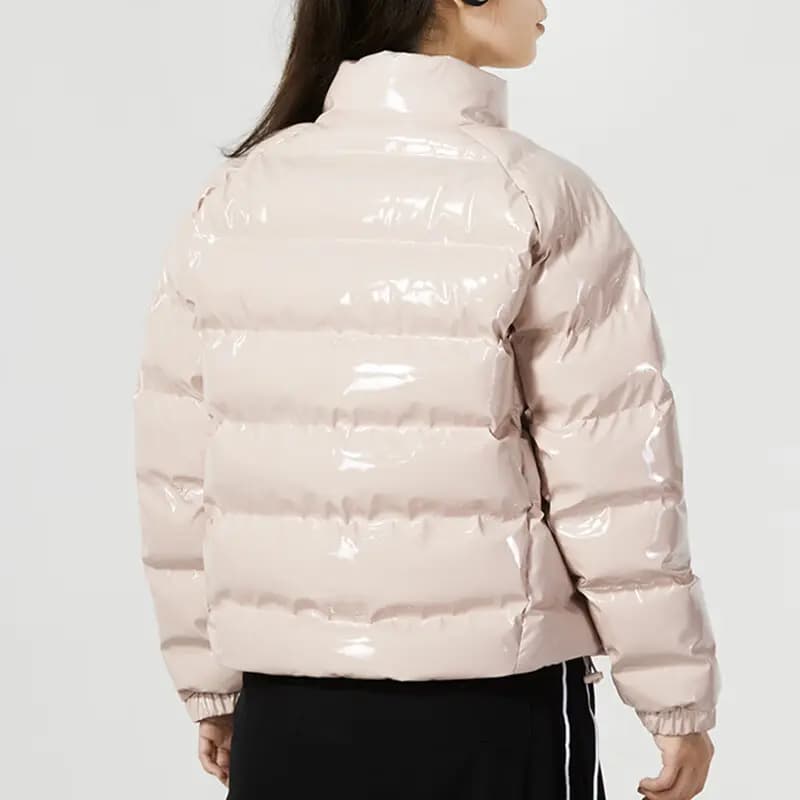 Nike Solid Color Logo Shiny Stand Collar Long Sleeve Puffer Jacket Women's Pink 4