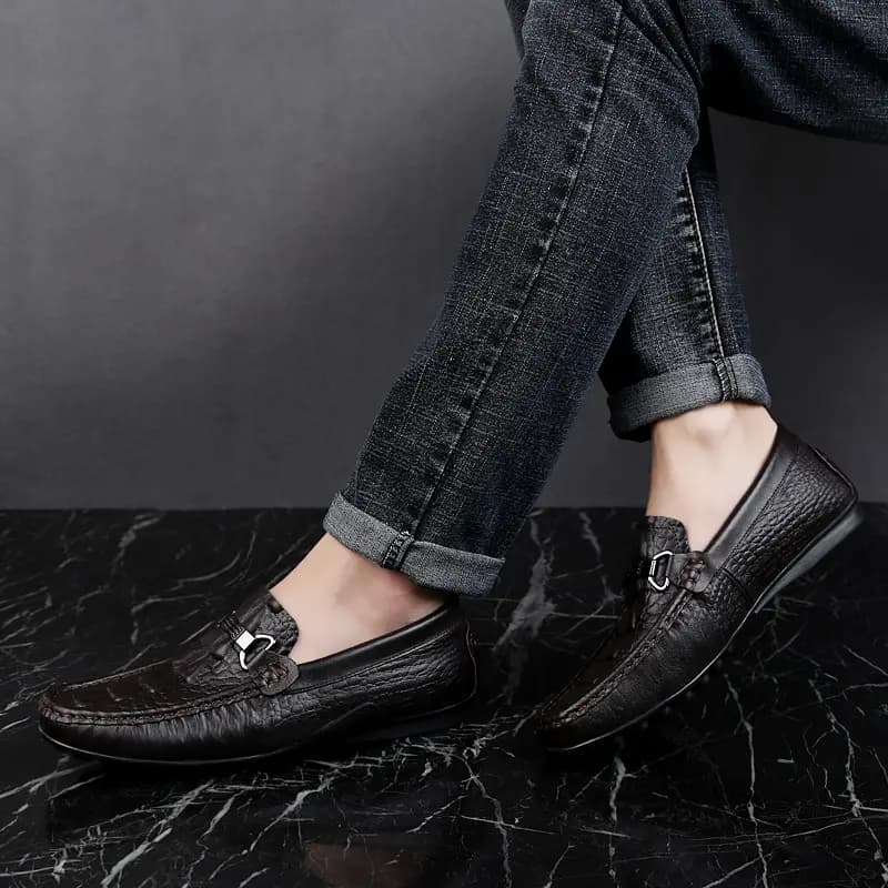 CKVUSAMG Top Layer Leather British Versatile Crocodile Texture Soft Sole Business Casual Driving Shoes Unisex 8