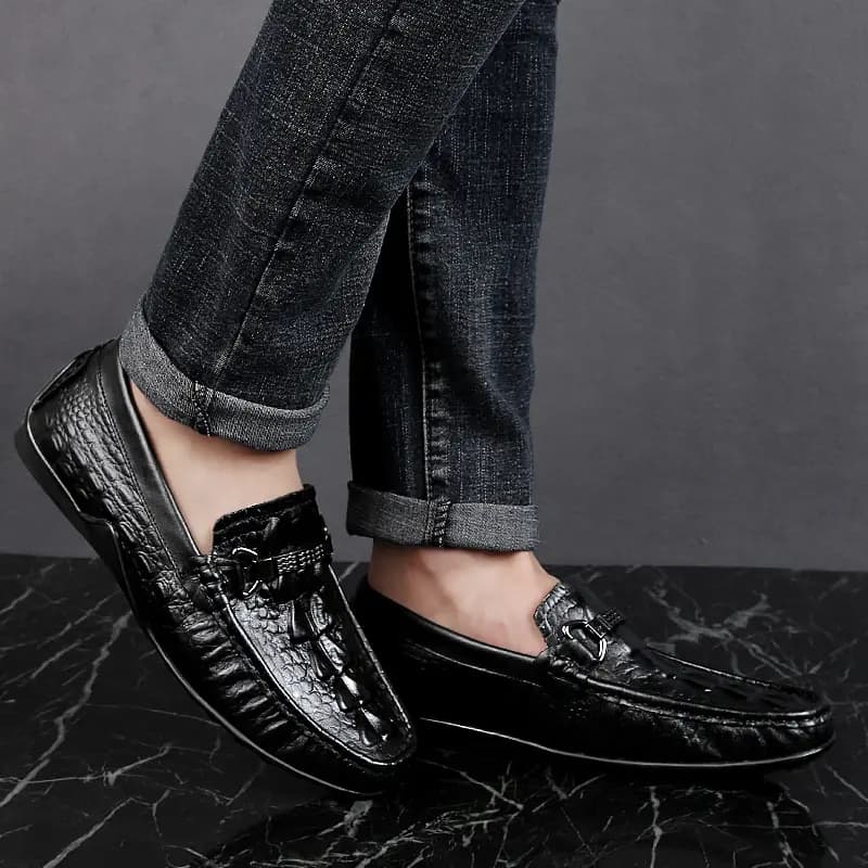 CKVUSAMG Top Layer Leather British Versatile Crocodile Texture Soft Sole Business Casual Driving Shoes Unisex 13