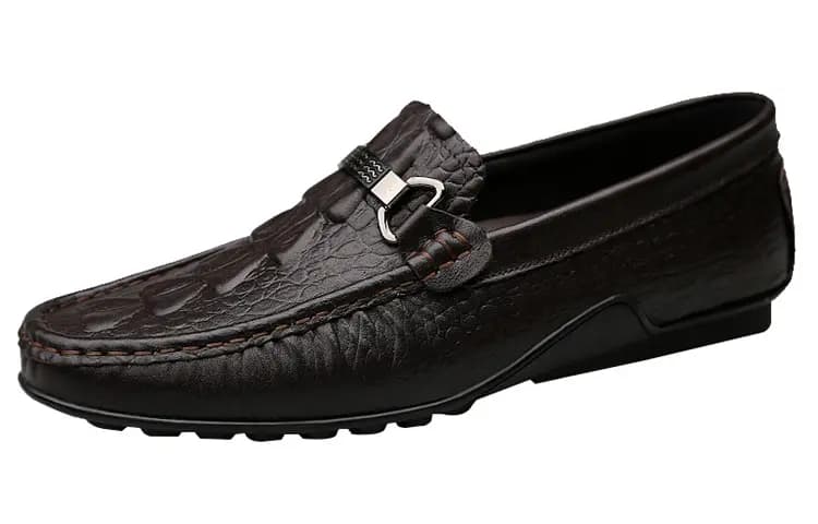 CKVUSAMG Top Layer Leather British Versatile Crocodile Texture Soft Sole Business Casual Driving Shoes Unisex 5