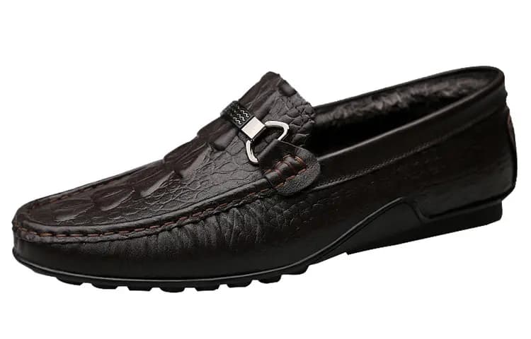 CKVUSAMG Top Layer Leather British Versatile Crocodile Texture Soft Sole Business Casual Driving Shoes Unisex 12