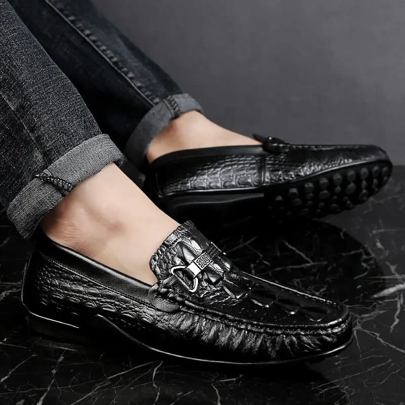 CKVUSAMG Top Layer Leather British Versatile Crocodile Texture Soft Sole Business Casual Driving Shoes Unisex 2