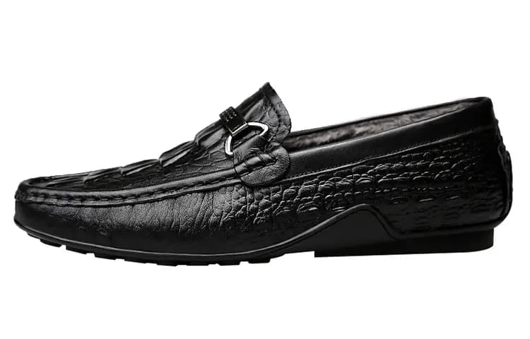 CKVUSAMG Top Layer Leather British Versatile Crocodile Texture Soft Sole Business Casual Driving Shoes Unisex 11