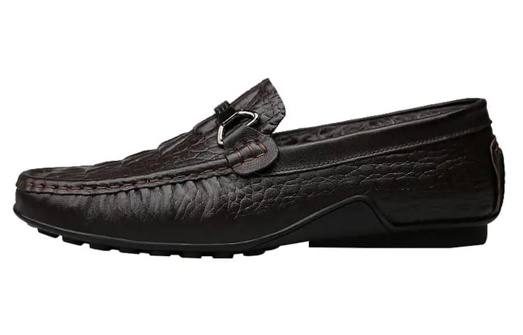 CKVUSAMG Top Layer Leather British Versatile Crocodile Texture Soft Sole Business Casual Driving Shoes Unisex 15
