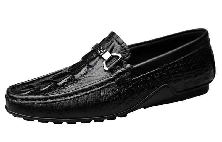 CKVUSAMG Top Layer Leather British Versatile Crocodile Texture Soft Sole Business Casual Driving Shoes Unisex 18