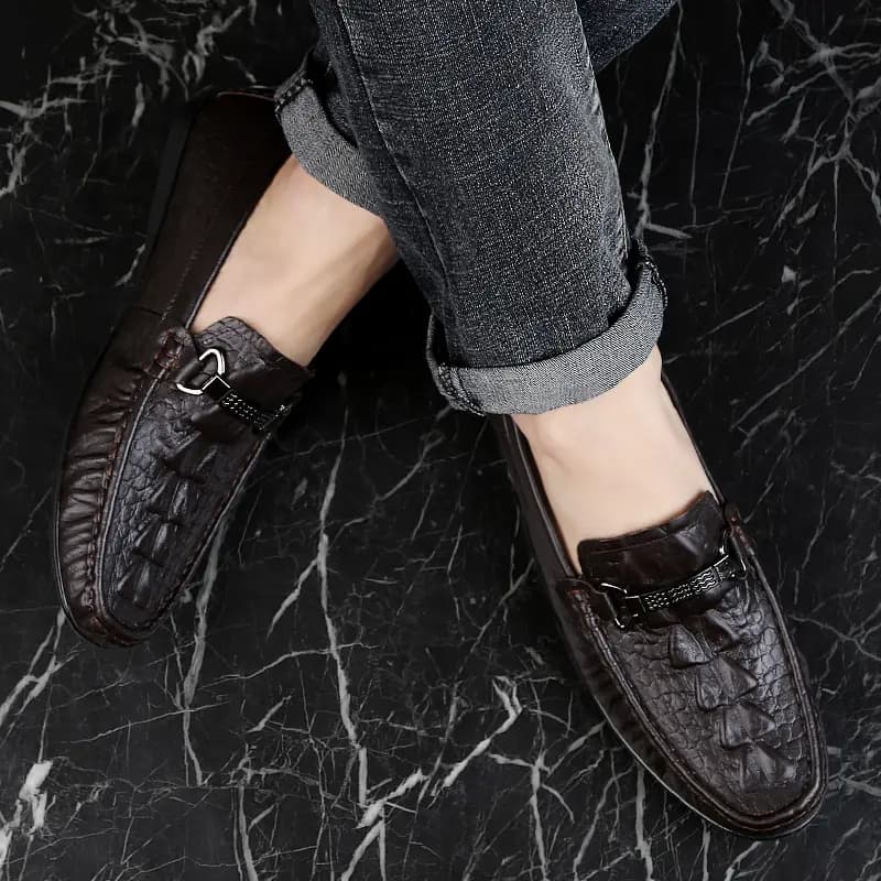 CKVUSAMG Top Layer Leather British Versatile Crocodile Texture Soft Sole Business Casual Driving Shoes Unisex 6