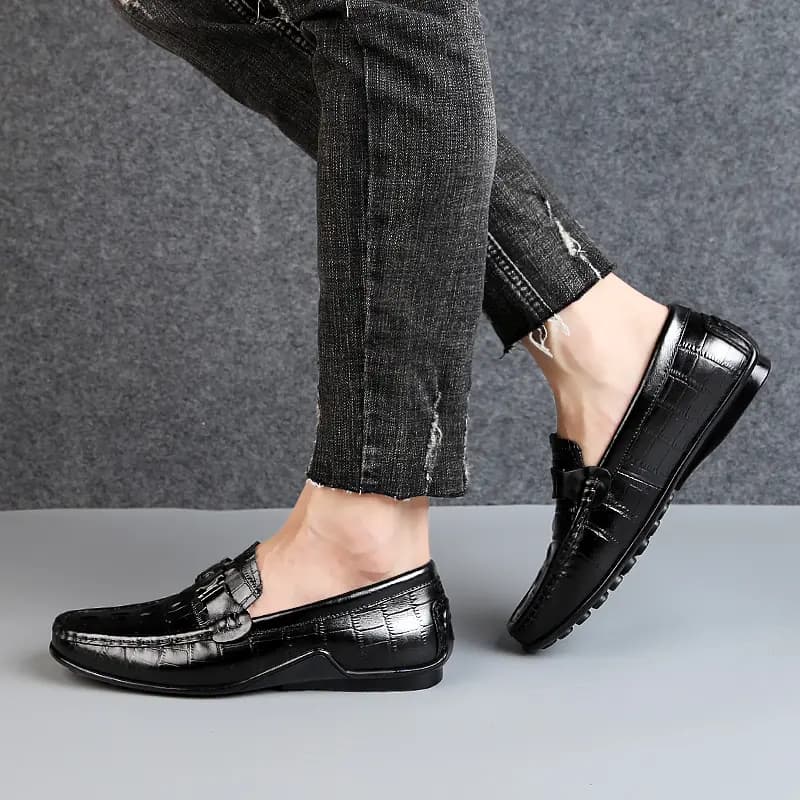 CKVUSAMG Top Layer Leather Slip-On Soft Fashion Trendy Commute Versatile Loafers Unisex 12