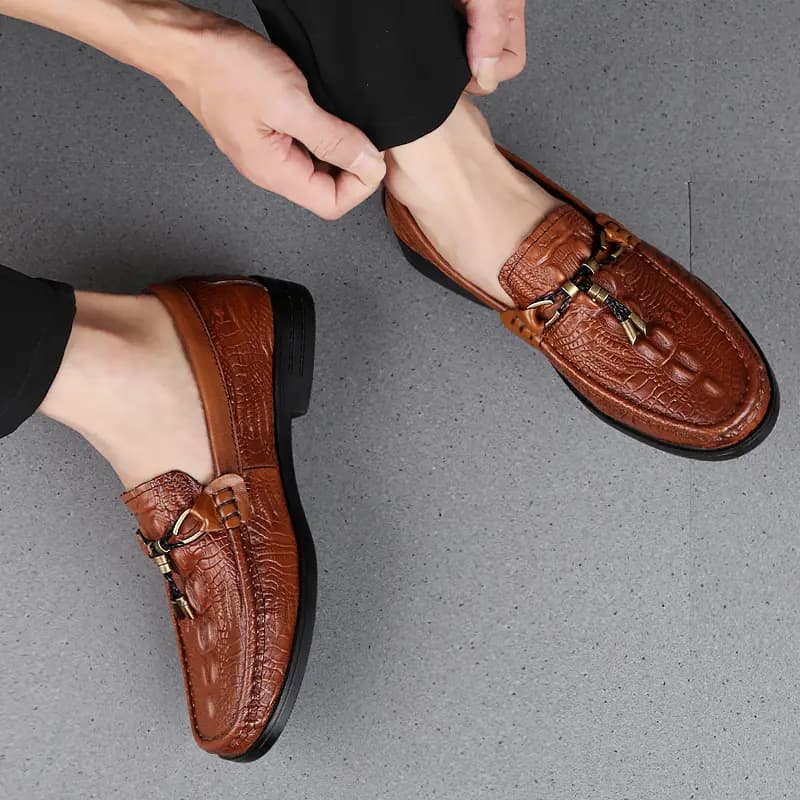 CKVUSAMG Genuine Leather Loafers Comfortable Trendy Casual Driving Shoes Unisex 25