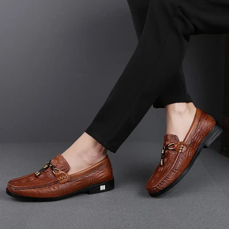CKVUSAMG Genuine Leather Loafers Comfortable Trendy Casual Driving Shoes Unisex 23