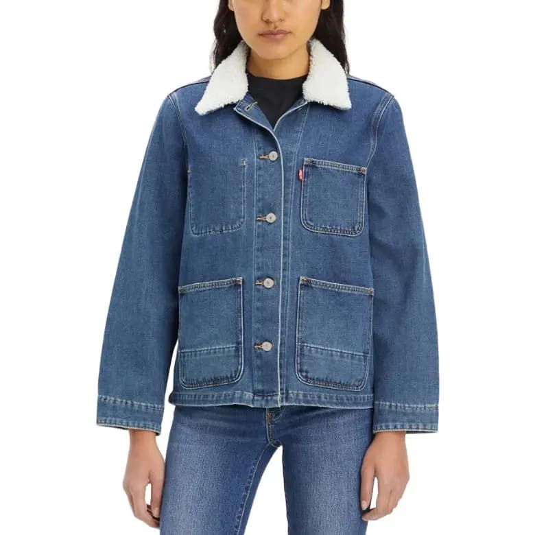 Levis FW23 Versatile Lapel Thickened Denim Jacket Women's Blue 3