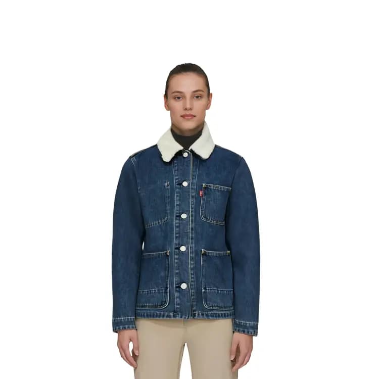 Levis FW23 Versatile Lapel Thickened Denim Jacket Women's Blue 6