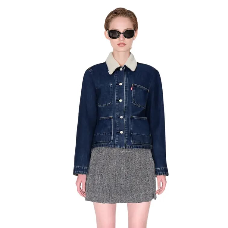 Levis FW23 Versatile Lapel Thickened Denim Jacket Women's Blue 5