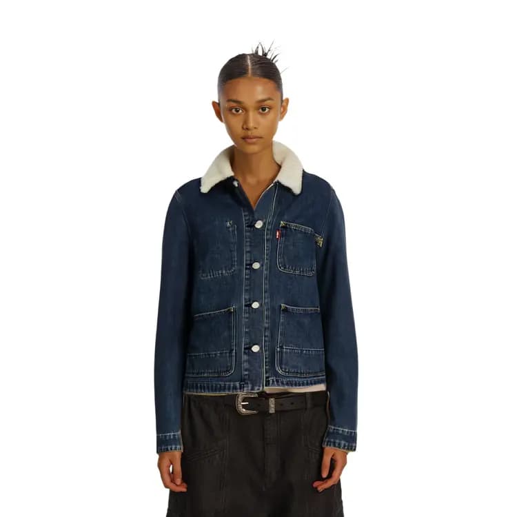 Levis FW23 Versatile Lapel Thickened Denim Jacket Women's Blue 7