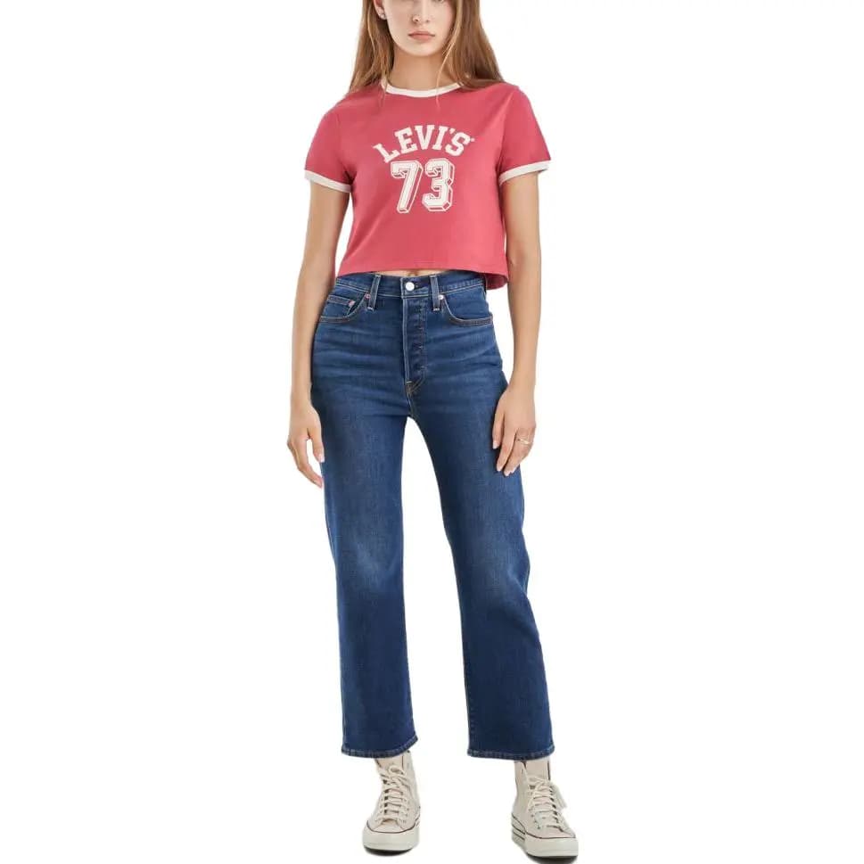 Levis Winter Warm Series High-Waist Straight Casual Jeans Women's Blue 3