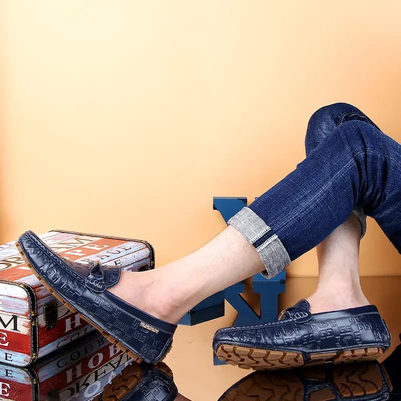 CKVUSAMG Split Leather Loafers Breathable Fashion Business Versatile Genuine Leather Young Casual British Style Loafers Men's 16