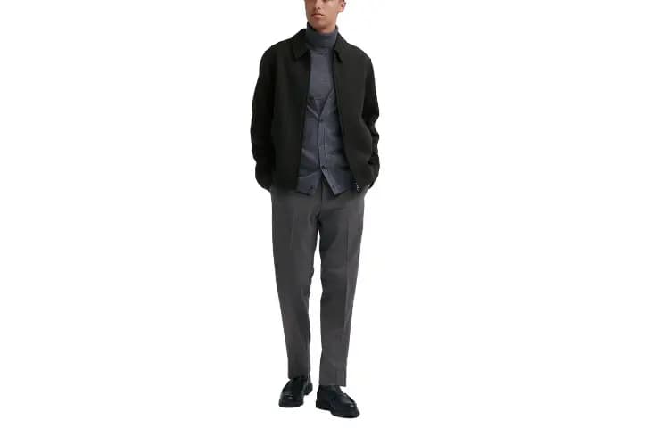 UNIQLO Slim Straight Kişi Kostyum Şalvarı Tünd Boz