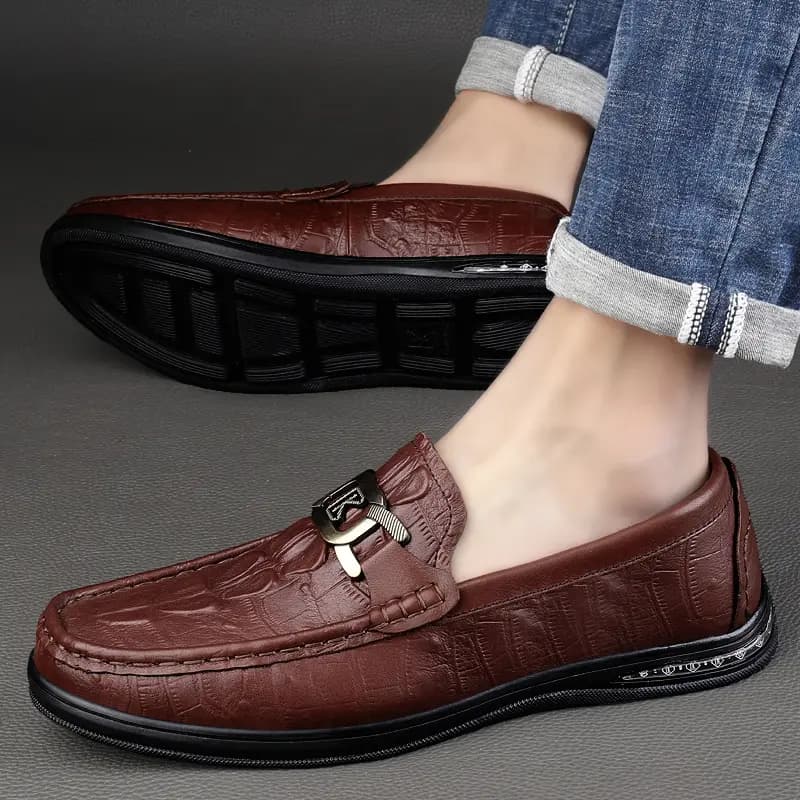 CKVUSAMG Top Layer Leather Slip-On Soft Comfortable Trendy Casual Driving Shoes Unisex 12