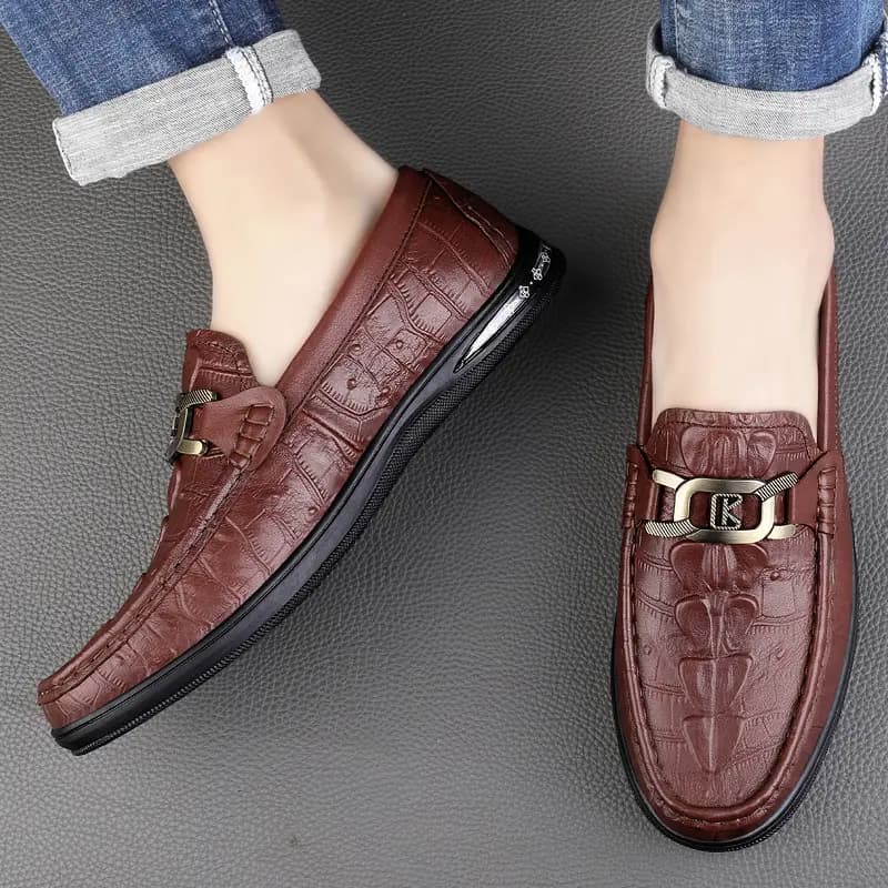 CKVUSAMG Top Layer Leather Slip-On Soft Comfortable Trendy Casual Driving Shoes Unisex 13