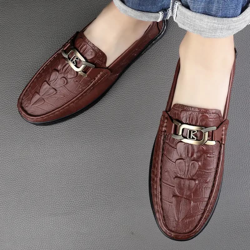 CKVUSAMG Top Layer Leather Slip-On Soft Comfortable Trendy Casual Driving Shoes Unisex 11