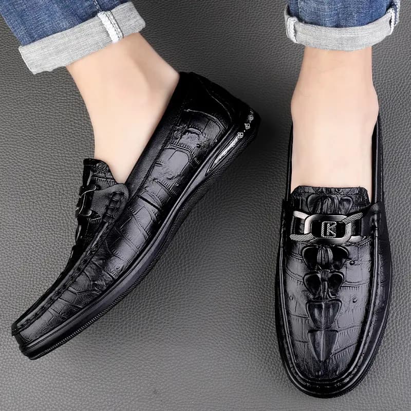 CKVUSAMG Top Layer Leather Slip-On Soft Comfortable Trendy Casual Driving Shoes Unisex 4