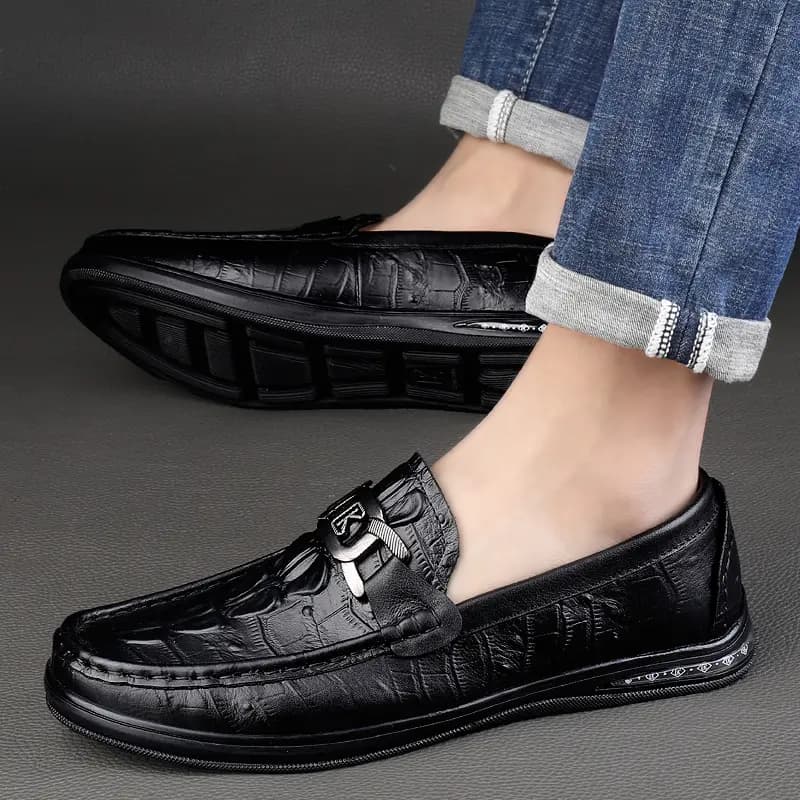 CKVUSAMG Top Layer Leather Slip-On Soft Comfortable Trendy Casual Driving Shoes Unisex 7