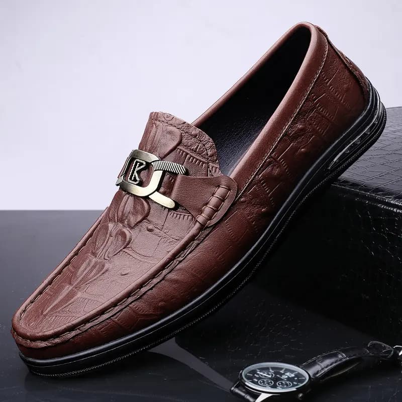 CKVUSAMG Top Layer Leather Slip-On Soft Comfortable Trendy Casual Driving Shoes Unisex 24