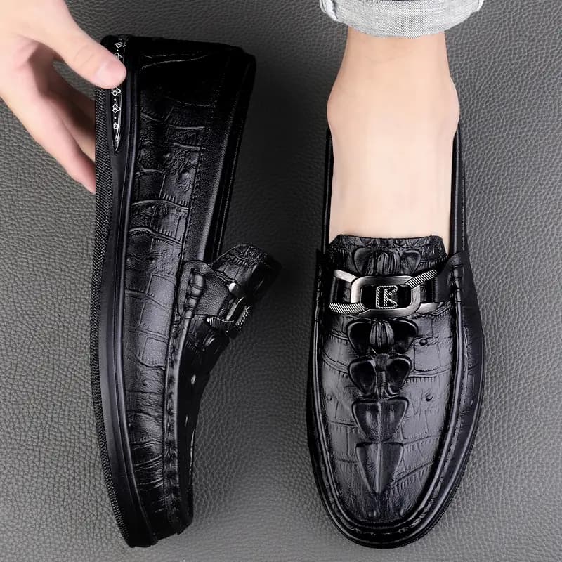 CKVUSAMG Top Layer Leather Slip-On Soft Comfortable Trendy Casual Driving Shoes Unisex 3