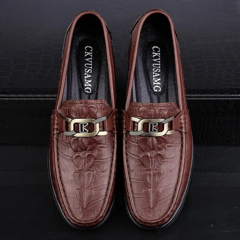 CKVUSAMG Top Layer Leather Slip-On Soft Comfortable Trendy Casual Driving Shoes Unisex 22
