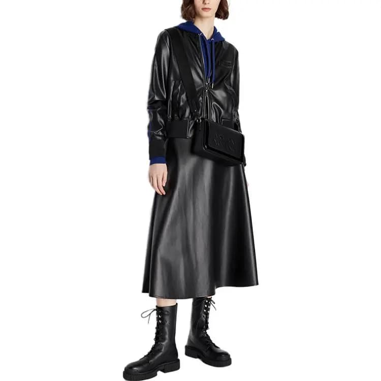 ARMANI EXCHANGE FW23 Qadın Dəri Ətək Qara 4