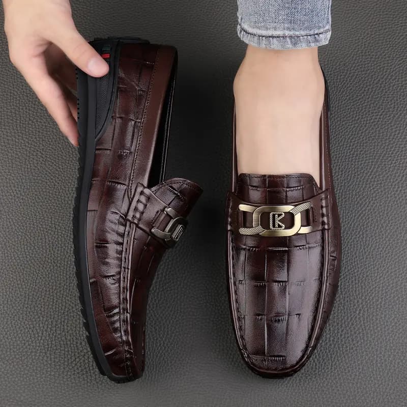 CKVUSAMG Top Layer Leather Fashion Versatile Business Loafers Unisex 10