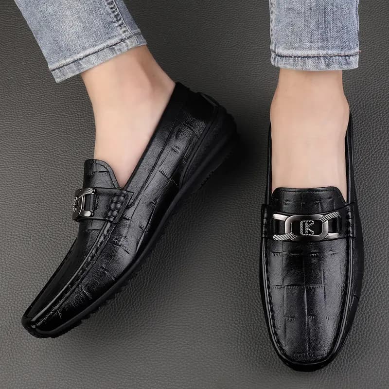 CKVUSAMG Top Layer Leather Fashion Versatile Business Loafers Unisex 4