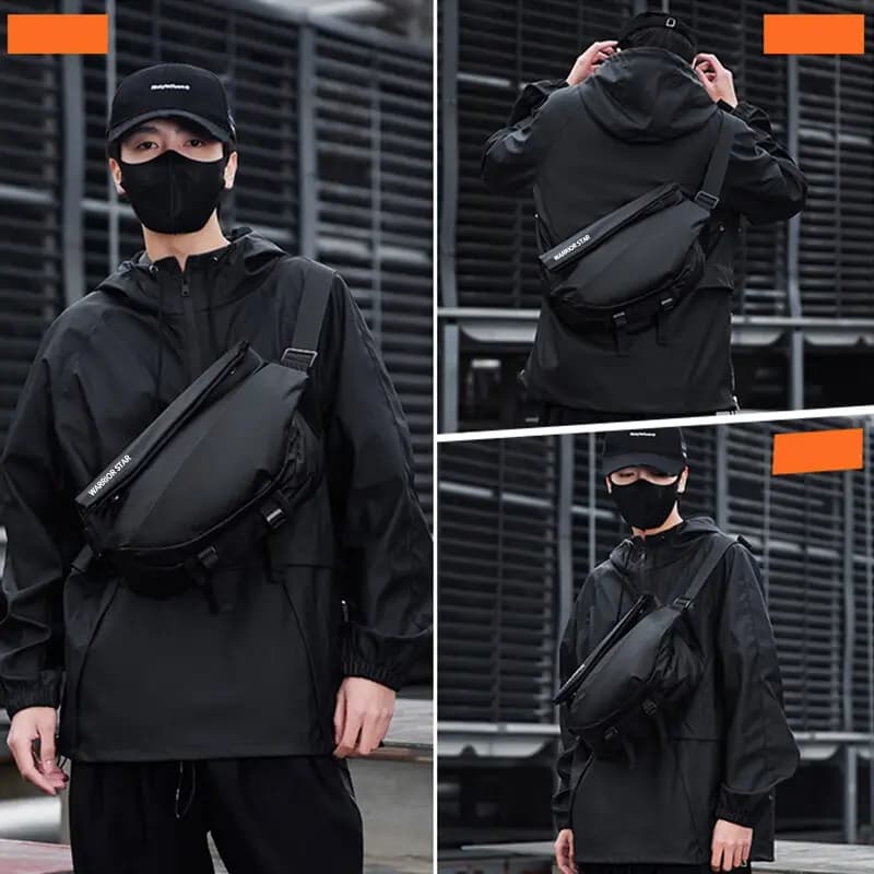 Warrior Polyester Crossbody Bag, Shoulder Bag, Sling Bag Tubas Men's Black 8