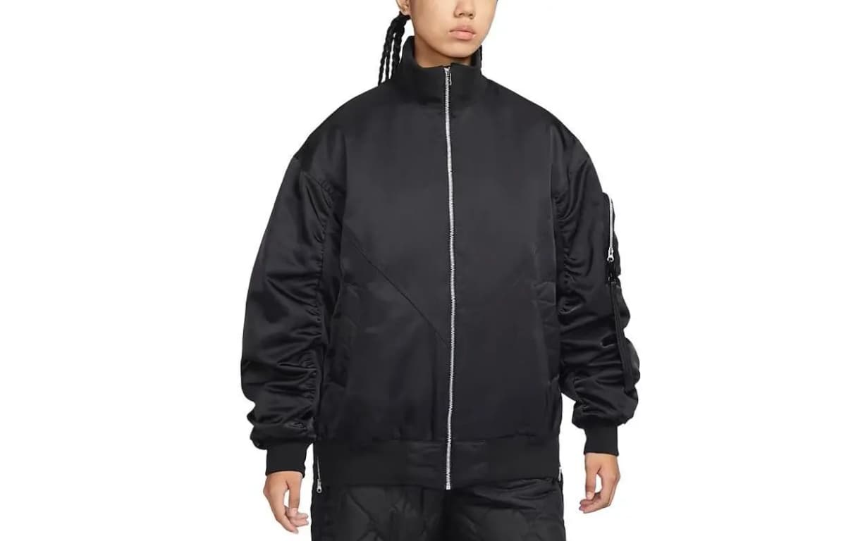 Nike Solid Color Casual Zip-Up Stand Collar Long Sleeve Puffer Jacket Women's Black