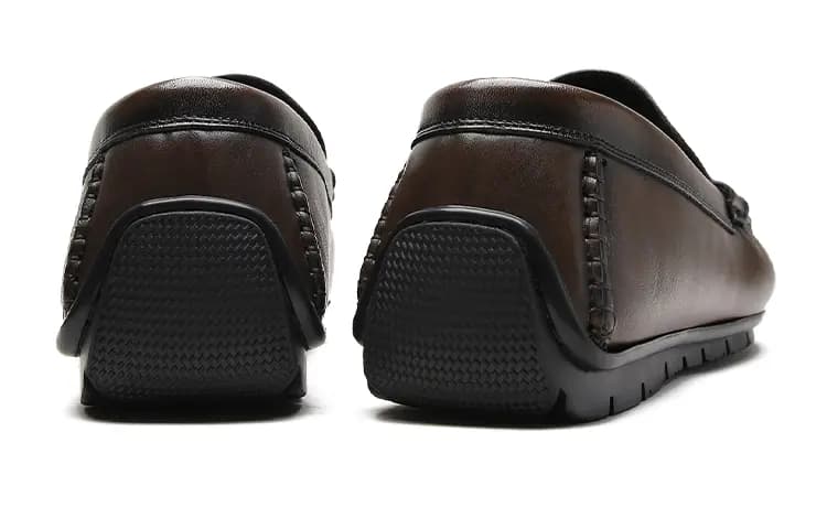 S.T. Dupont Handcrafted Burnished Embossed Leather Comfortable Driving Shoes Men's Coffee 4