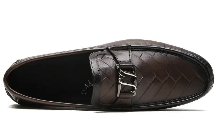 S.T. Dupont Handcrafted Burnished Embossed Leather Comfortable Driving Shoes Men's Coffee 3