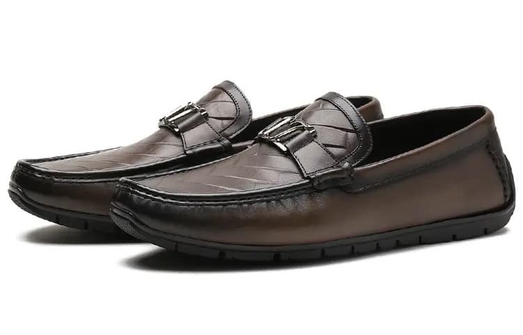 S.T. Dupont Handcrafted Burnished Embossed Leather Comfortable Driving Shoes Men's Coffee 2