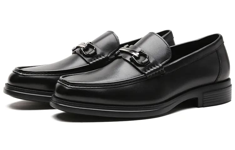 S.T. Dupont Genuine Leather Top Layer Cowhide Ornament Slip-On Comfortable Versatile Fashion Dress Shoes Men's Black 2