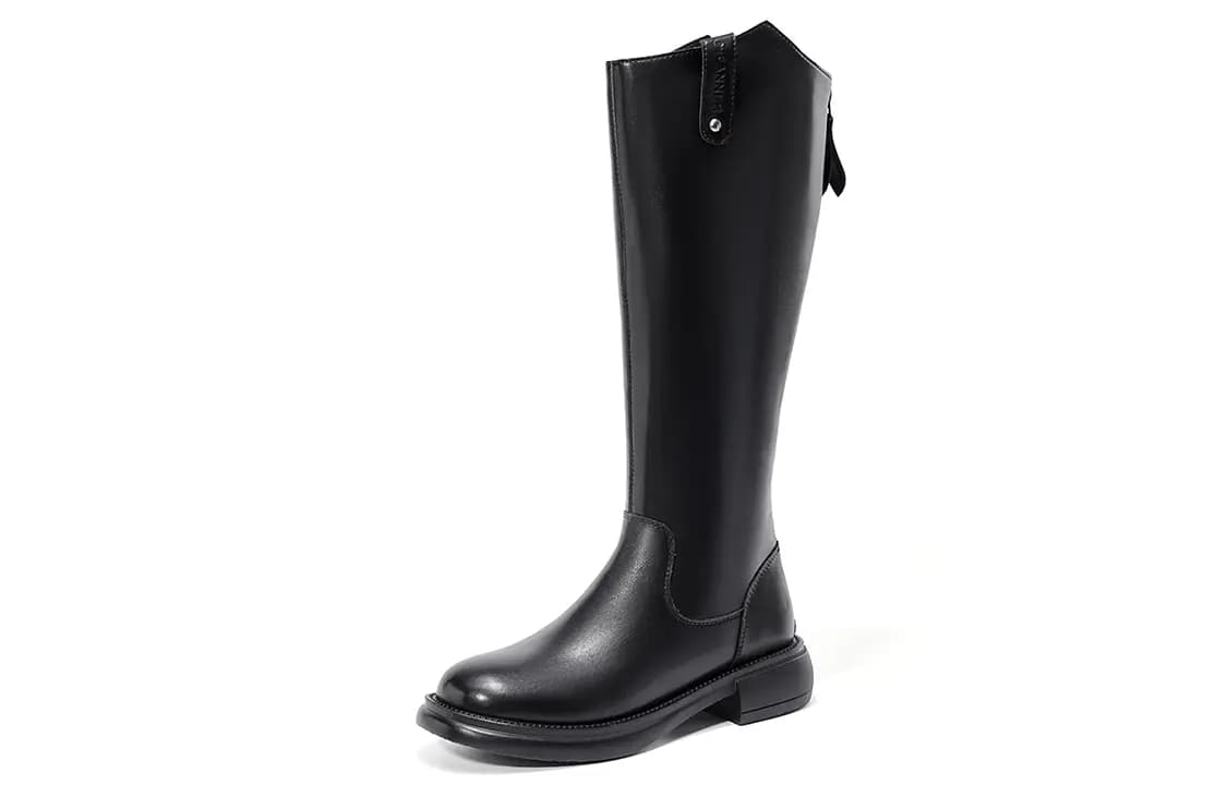 C°BANNER Leather Slimming Versatile Fashion High Boots Women's Black 2