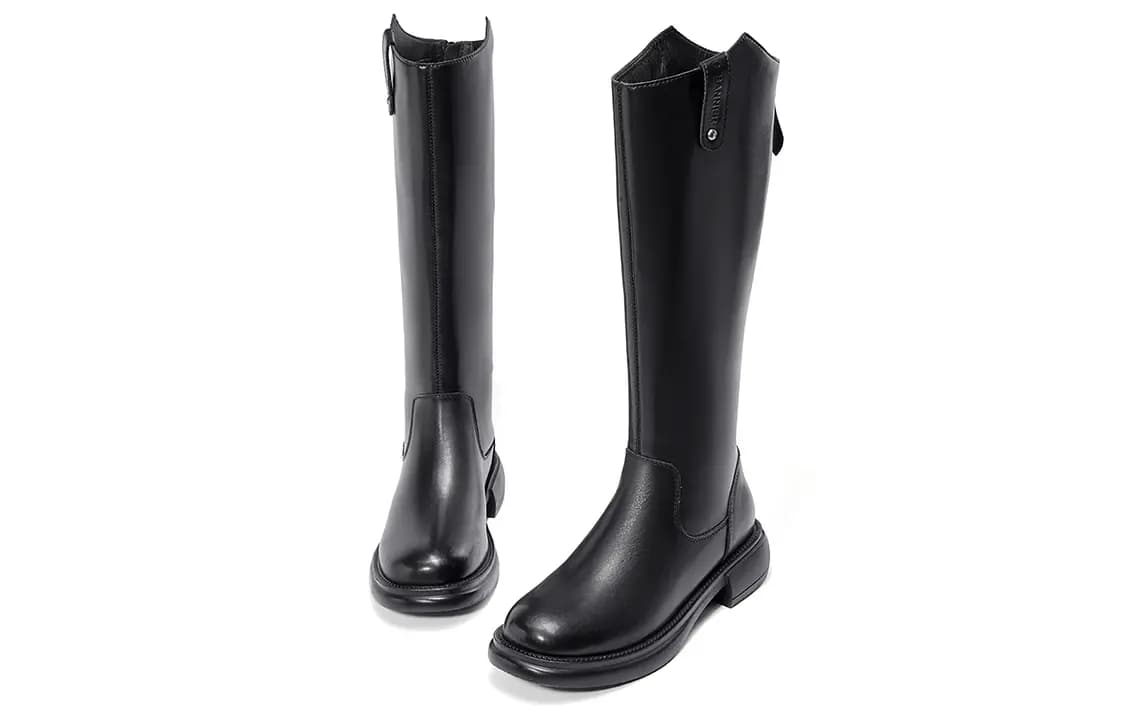 C°BANNER Leather Slimming Versatile Fashion High Boots Women's Black 3