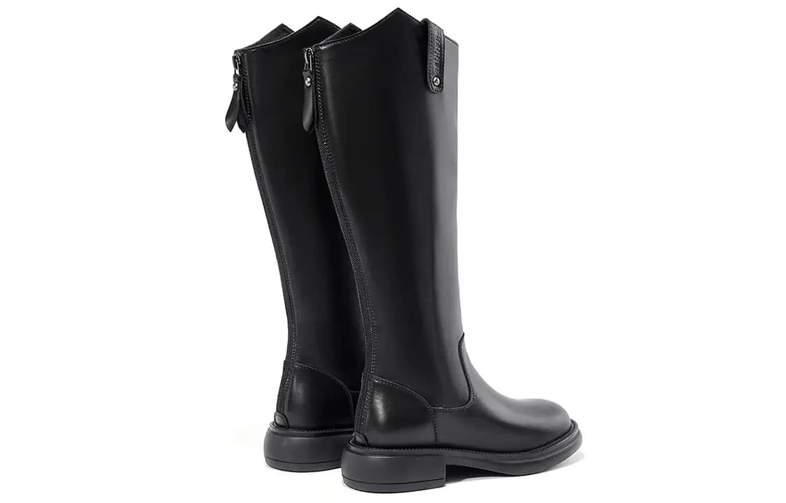 C°BANNER Leather Slimming Versatile Fashion High Boots Women's Black 4