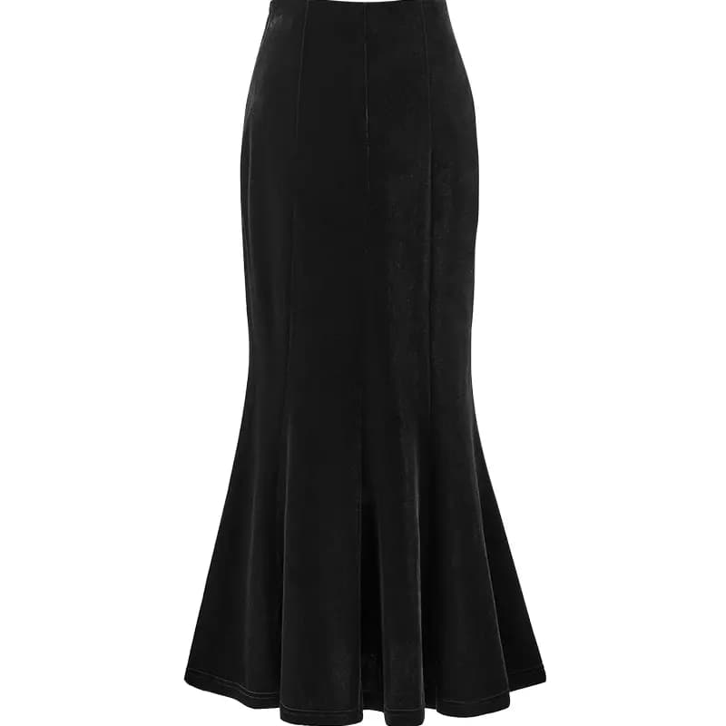 Shechi Retro Elegant Slim Fit High-Waist Midi Velvet Pencil Mermaid Skirt Women's