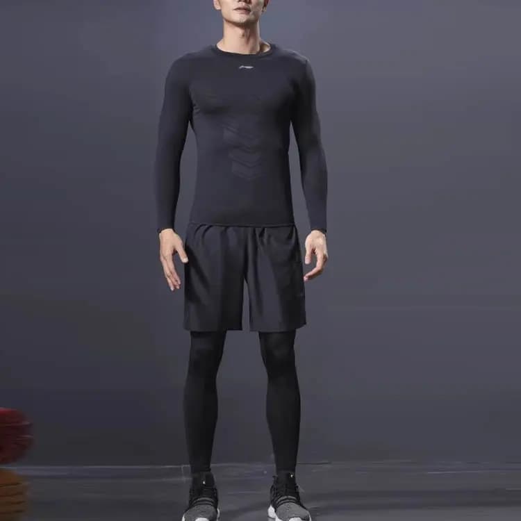 Li-Ning Logo Print Fleece-Lined Warm Slim Fit Fitness Top Men's Black 8