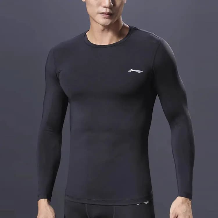 Li-Ning Logo Print Fleece-Lined Warm Slim Fit Fitness Top Men's Black 4